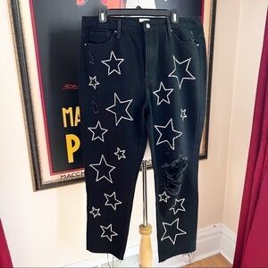 Simple Society: Black Bedazzled Star Distressed Black Denim Jeans Size 15/32
